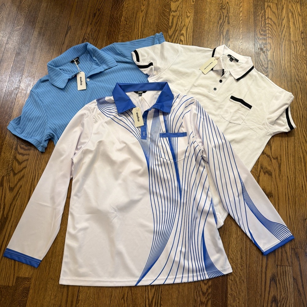 NWT Ouku Polo Shirts Lot of 3 Mens XL Modern Collar 2 Short, 1 Long Sleeve - Picture 6 of 10